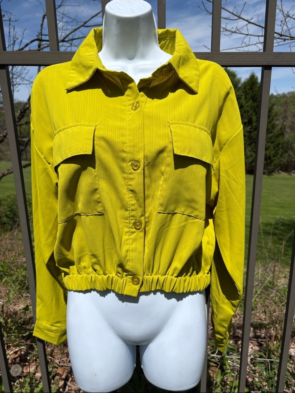 Sunburst Kiss Chartreuse Green Long Sleeve Crop Top Shirt Jacket Size Large